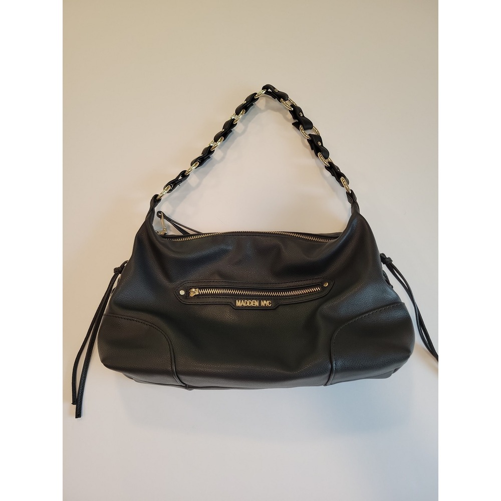 Madden NYC Black Purse w/ Gold Zipper and Strap Accents